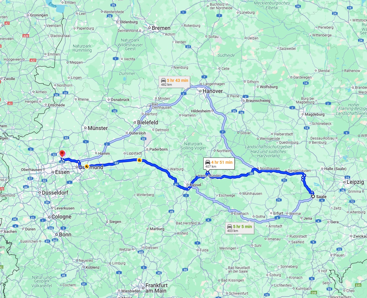 Anreise von Saale Zu Recklinghausen Über via A38 and A44