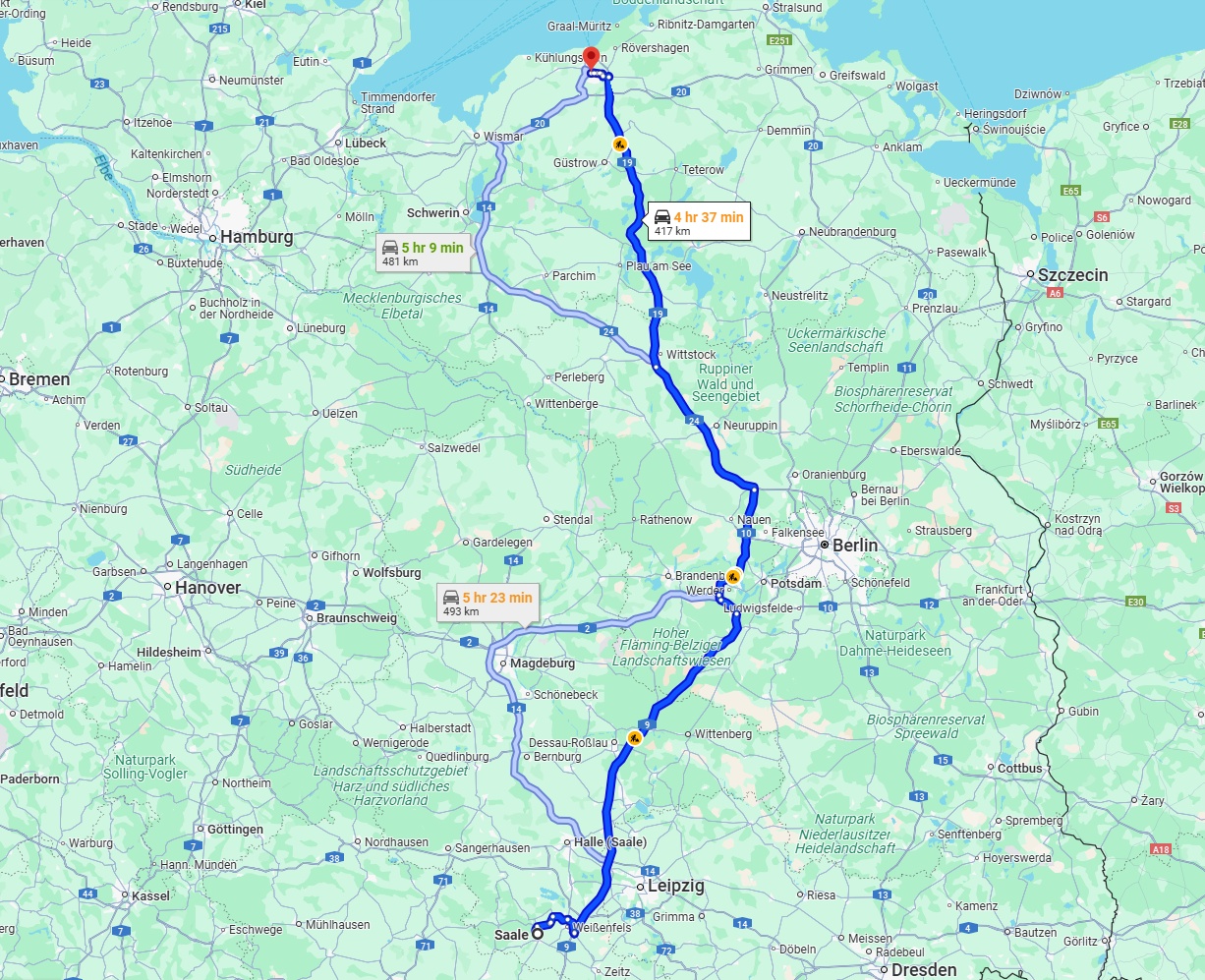 Anreise von Saale Zu Rostock Über via A9 and A19