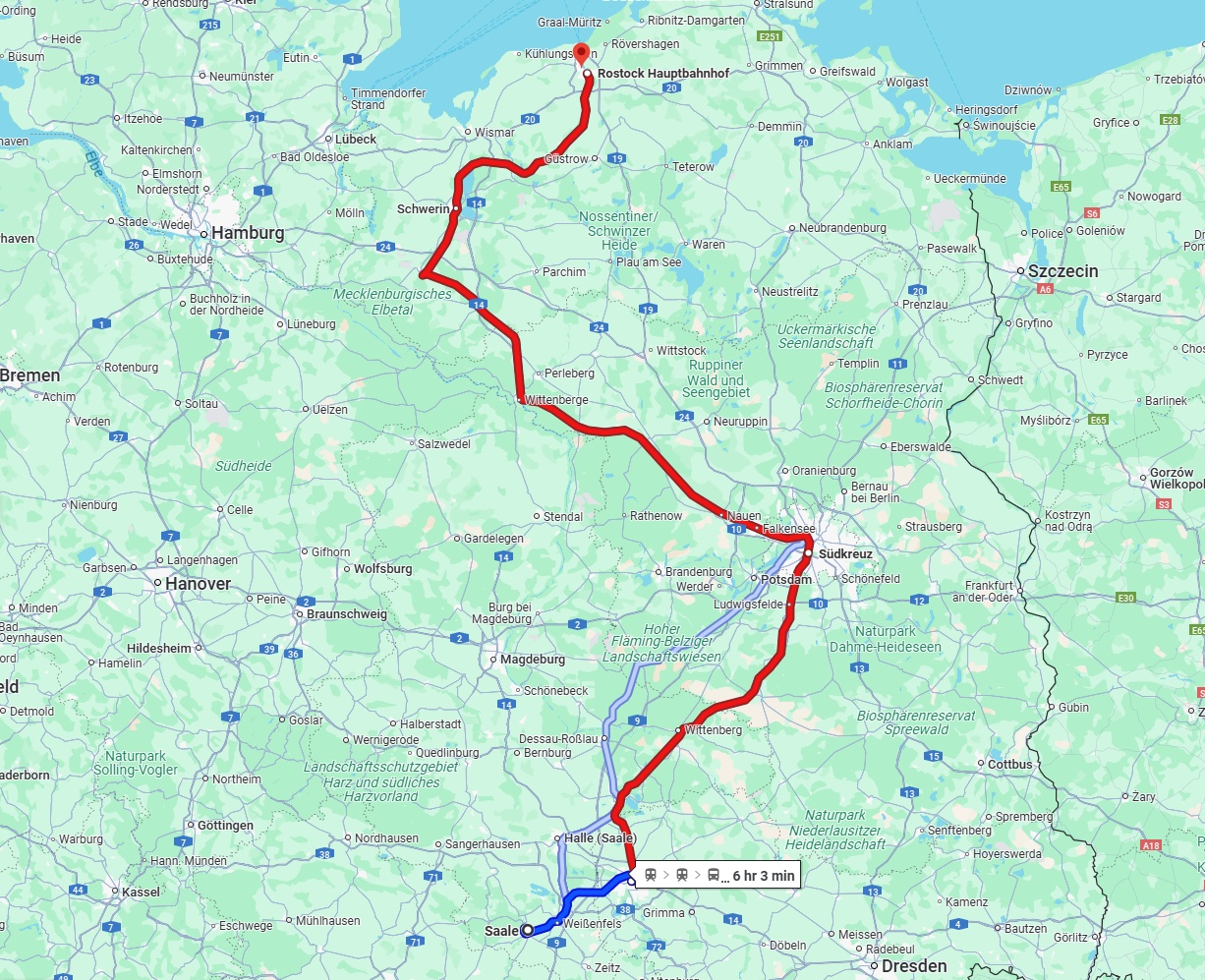 Anreise von Saale Zu Rostock Über 
