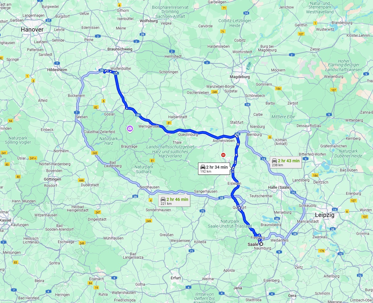 Anreise von Saale Zu Salzgitter Über via B180 and A36