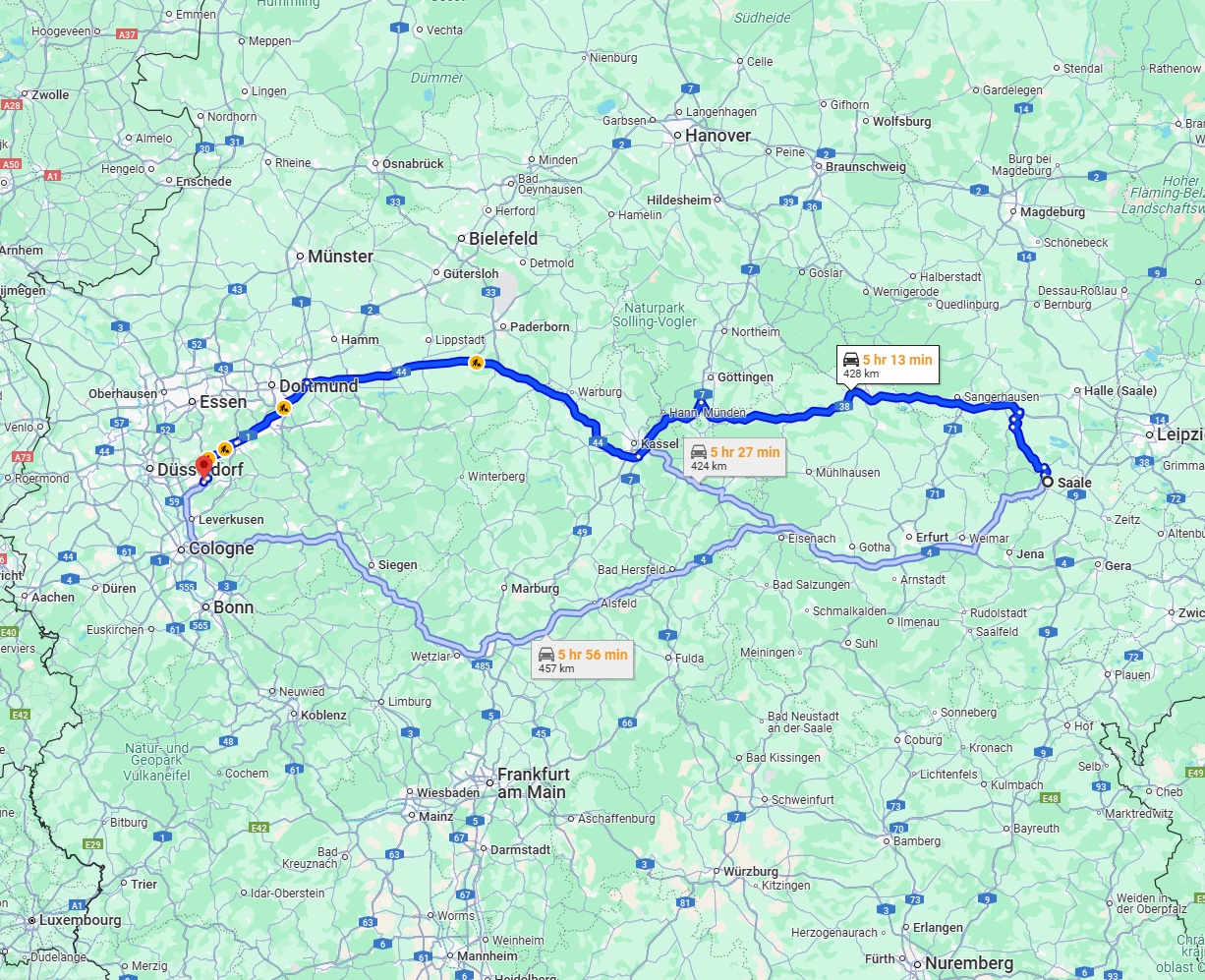 Anreise von Saale Zu Solingen Über via A38 and A44