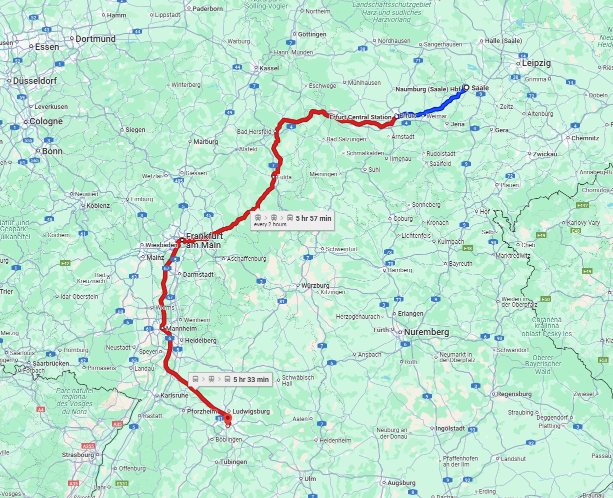Anreise von Saale Zu Stuttgart Über 
