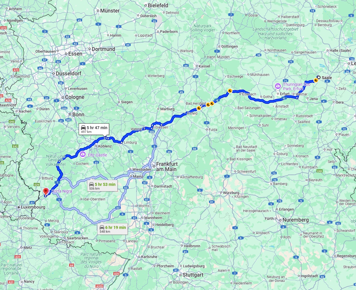 Anreise von Saale Zu Trier Über via A4