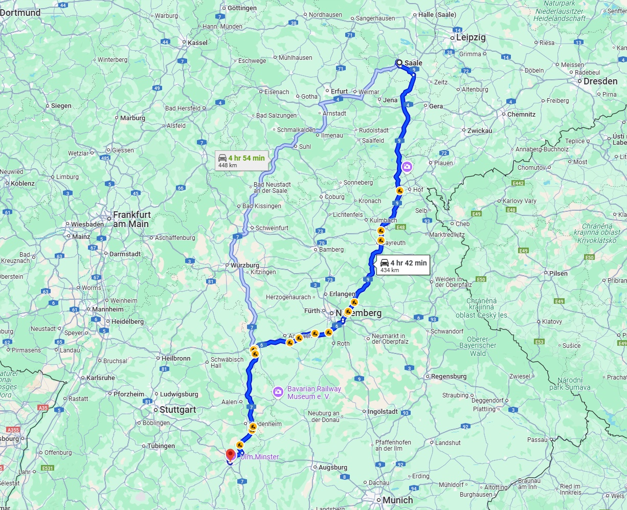 Anreise von Saale Zu Ulm Über via A9