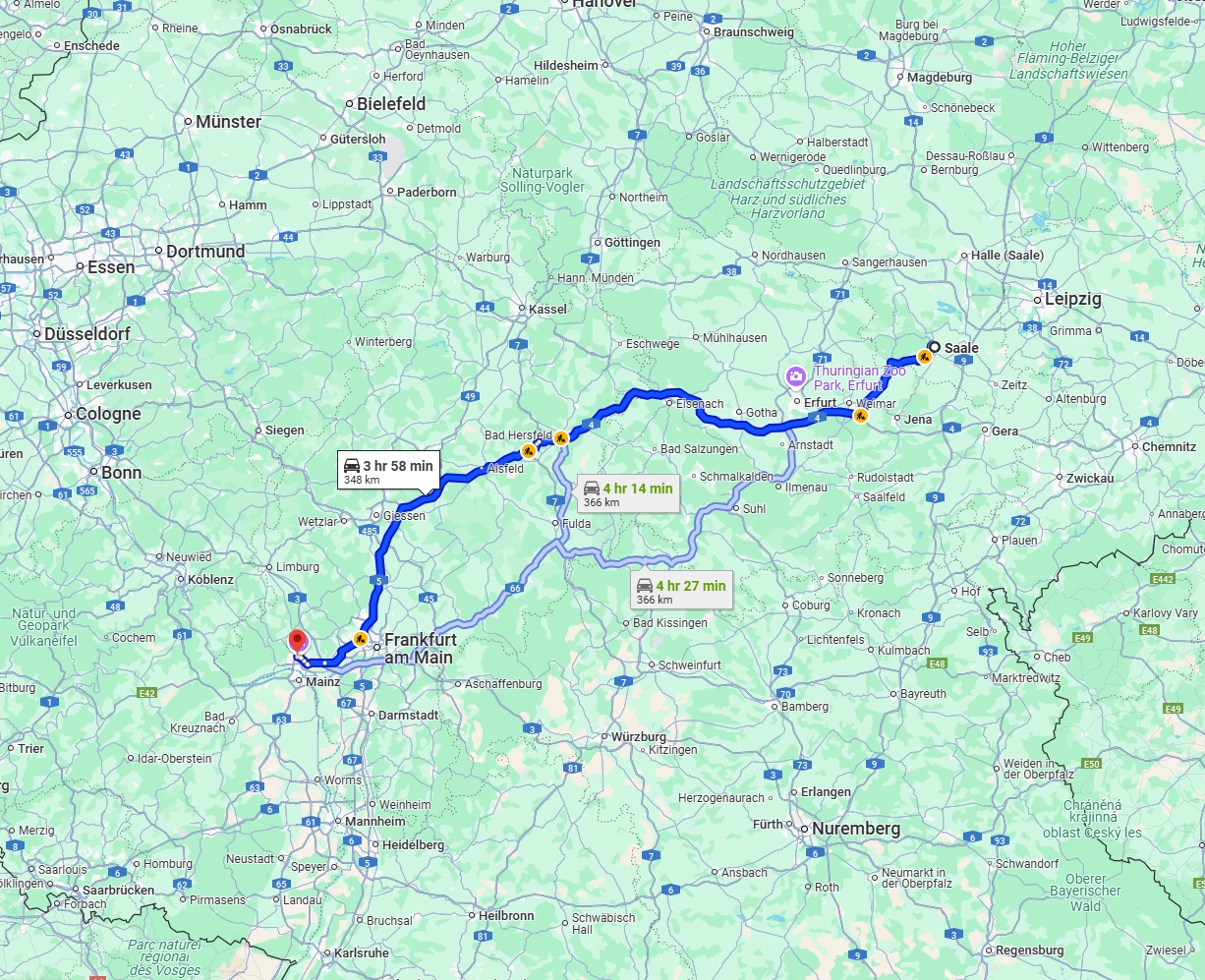 Anreise von Saale Zu Wiesbaden Über via A4 and A5
