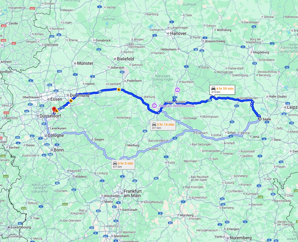 Anreise von Saale Zu Wuppertal Über via A38 and A44