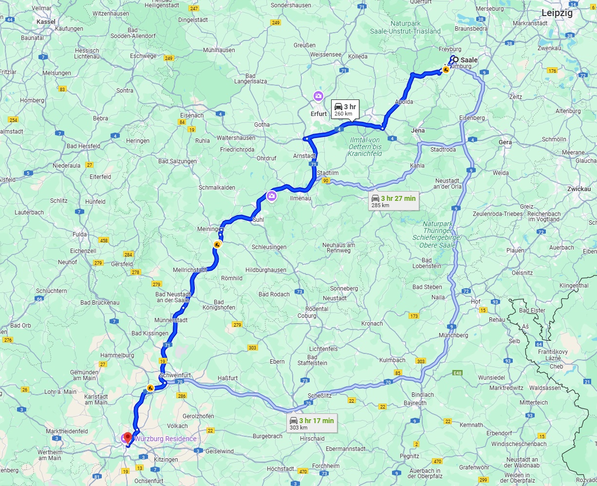 Anreise von Saale Zu Würzburg Über via A71