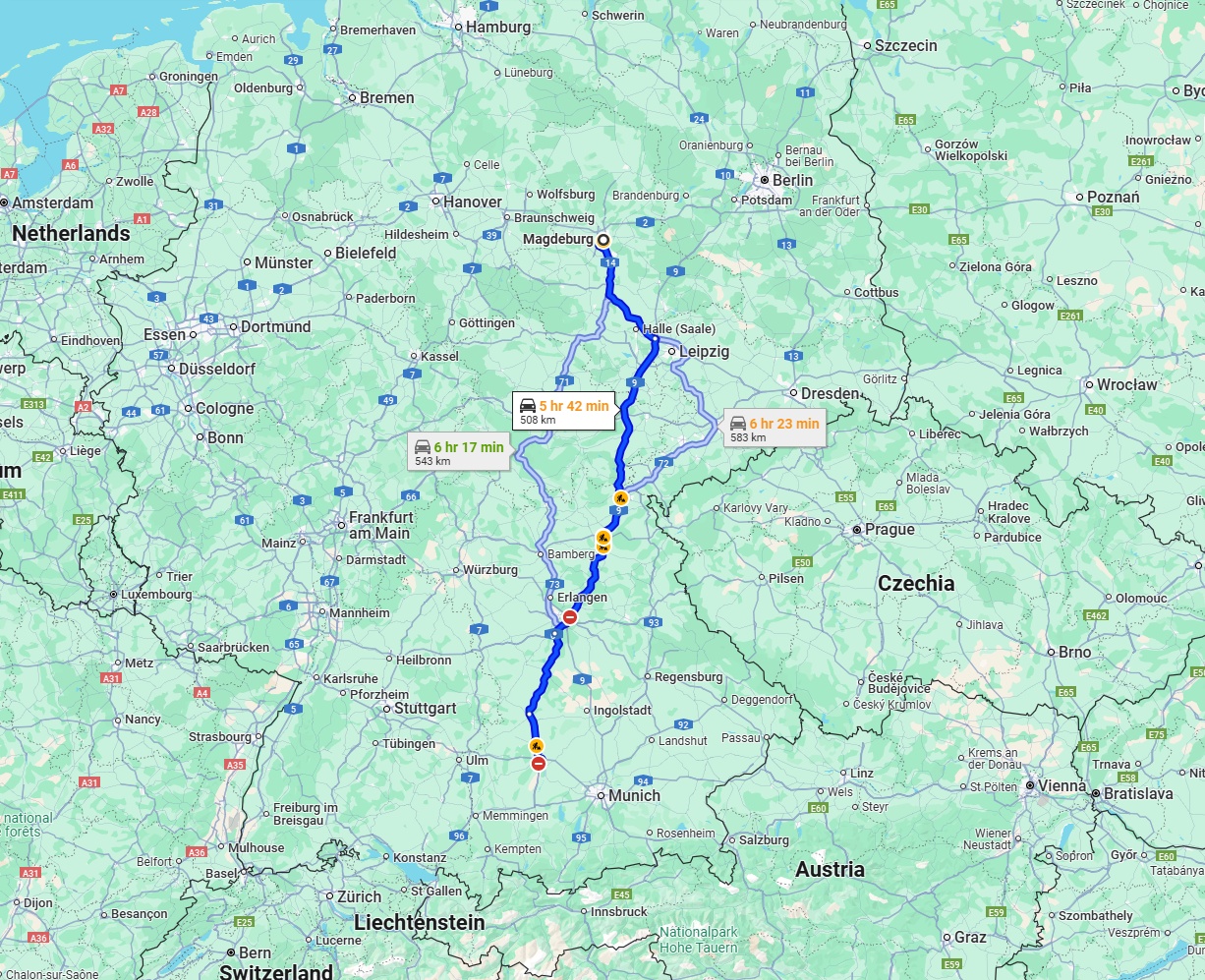Anreise von Magdeburg Zu Augsburg Über via A9