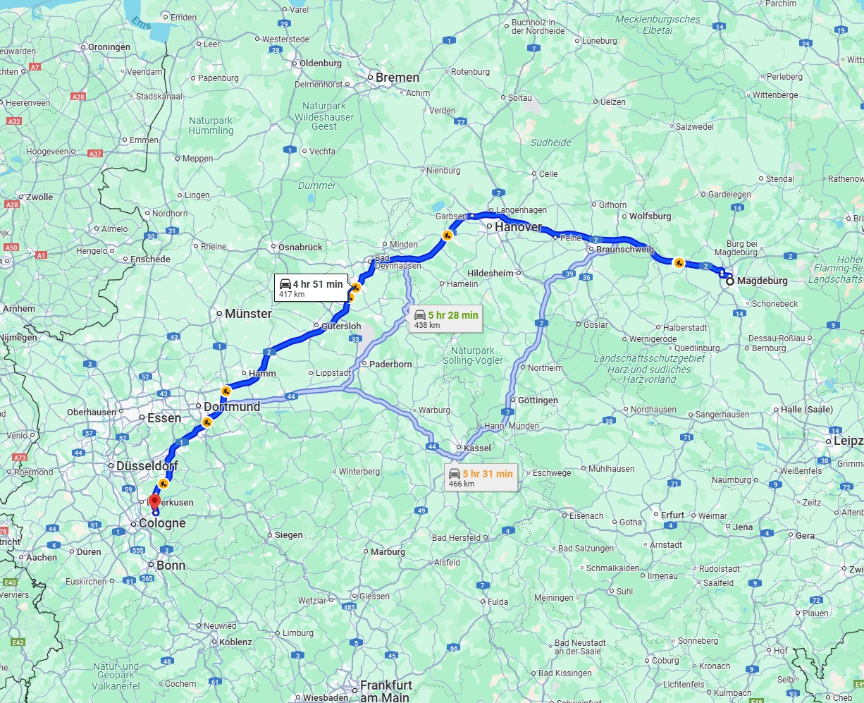 Anreise von Magdeburg Zu Bergisch Gladbach Über via A2