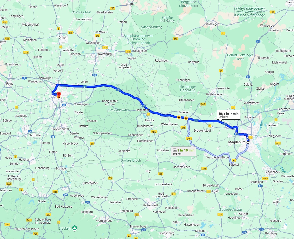 Anreise von Magdeburg Zu Braunschweig Über via A2