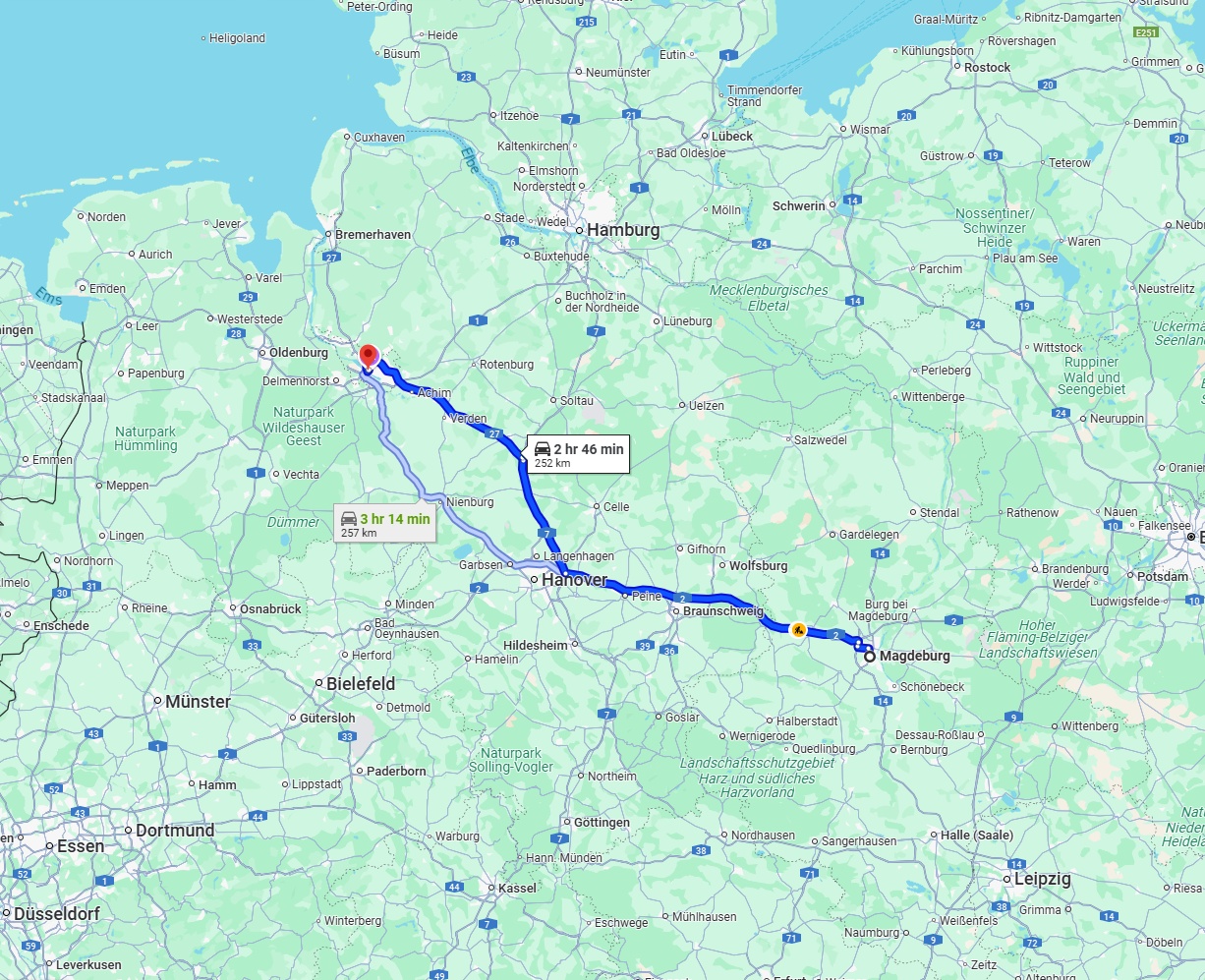 Anreise von Magdeburg Zu Bremen Über via A2 and A27