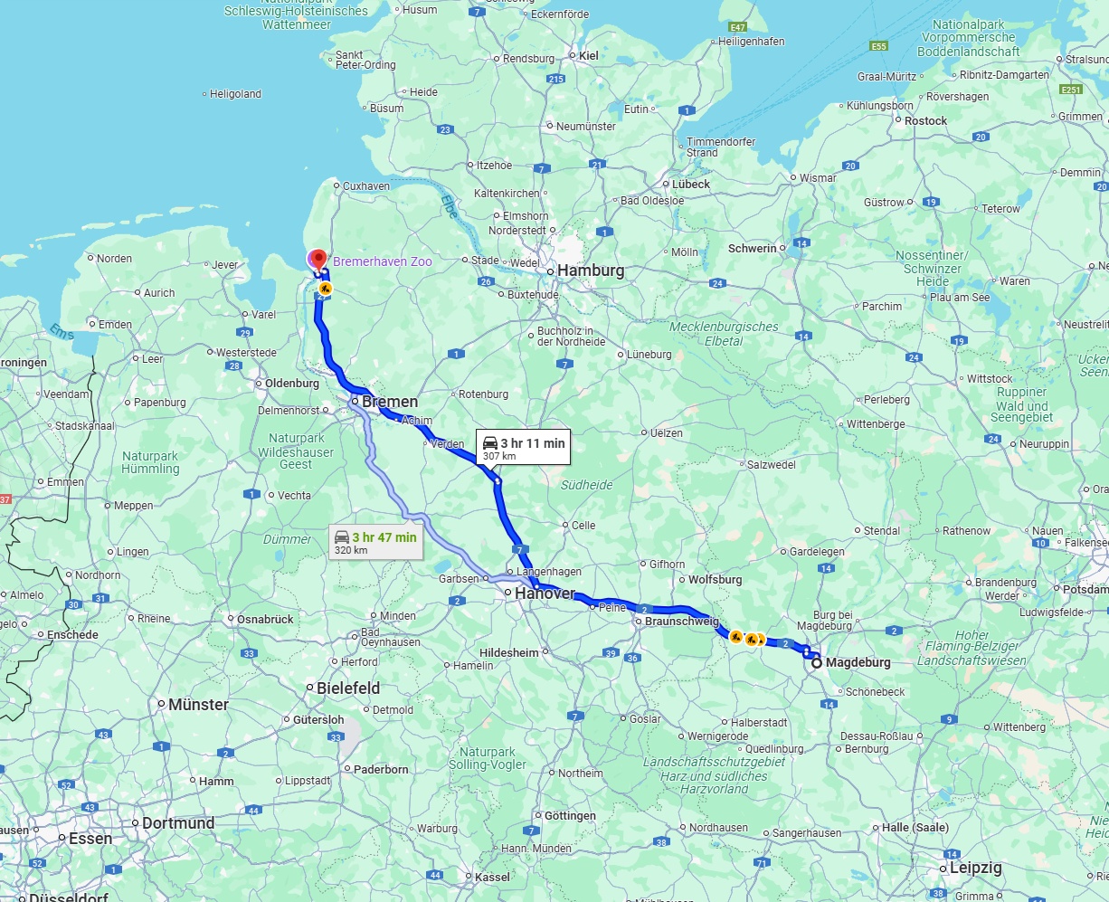 Anreise von Magdeburg Zu Bremerhaven Über via A2 and A27