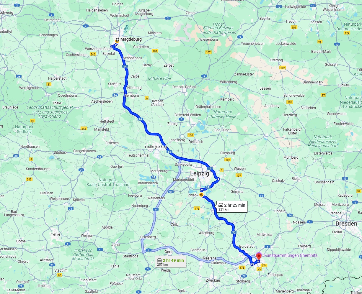 Anreise von Magdeburg Zu Chemnitz Über via A14 and A72