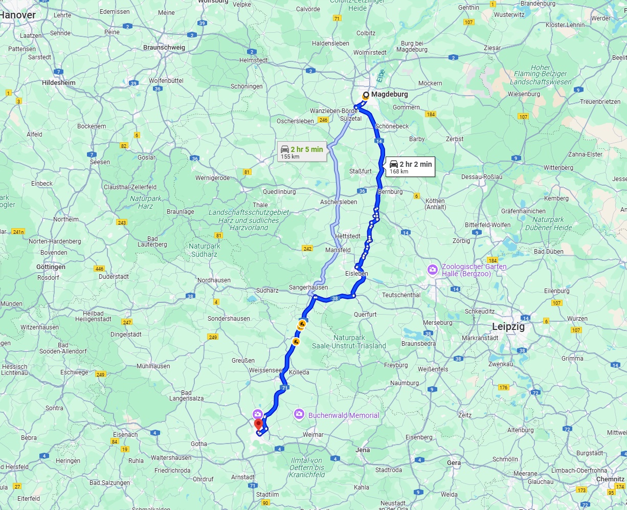 Anreise von Magdeburg Zu Erfurt Über via A71