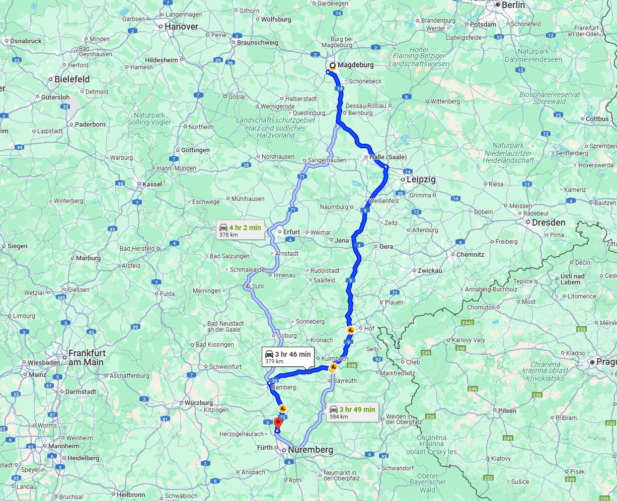Anreise von Magdeburg Zu Erlangen Über via A9