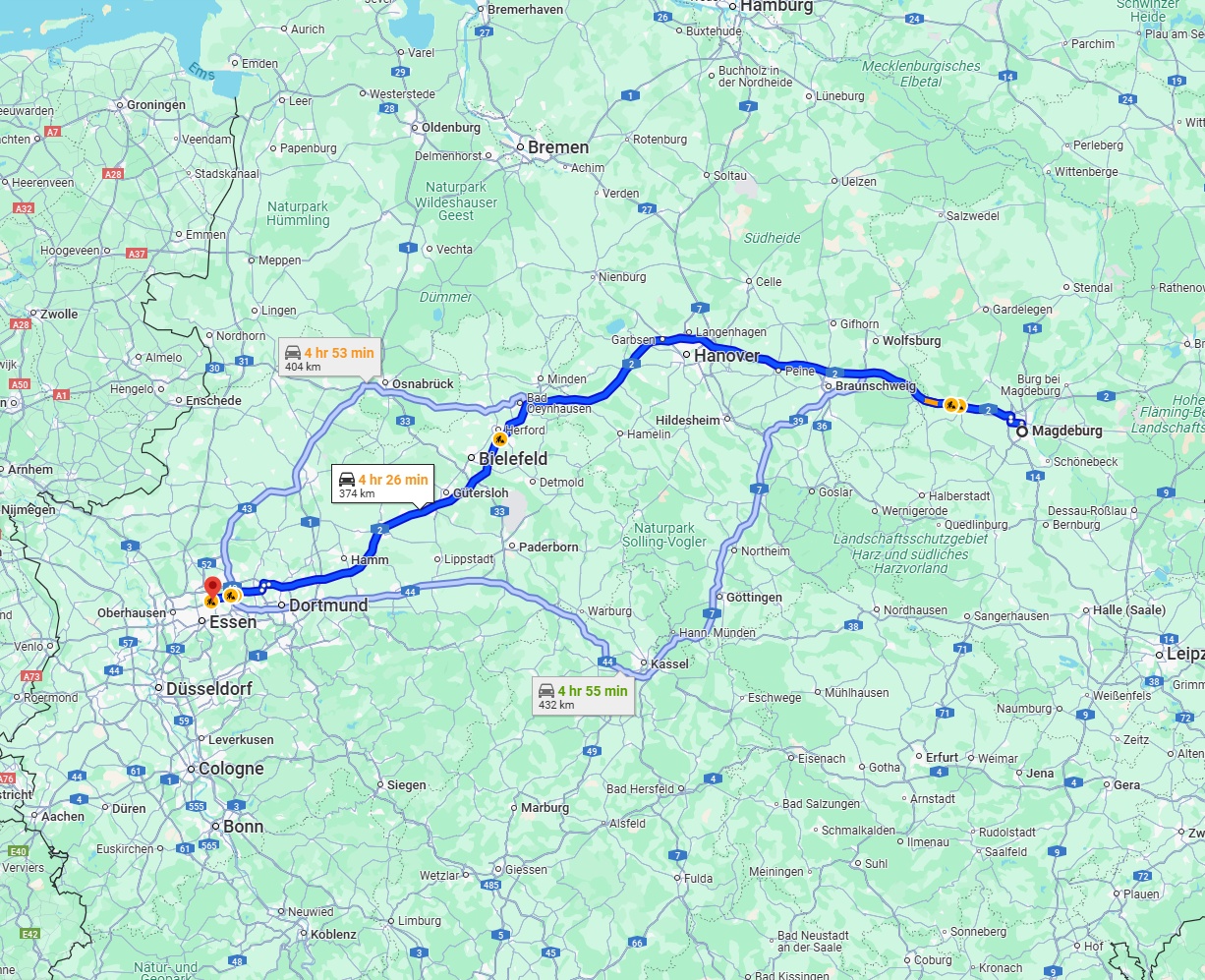 Anreise von Magdeburg Zu Gelsenkirchen Über via A2
