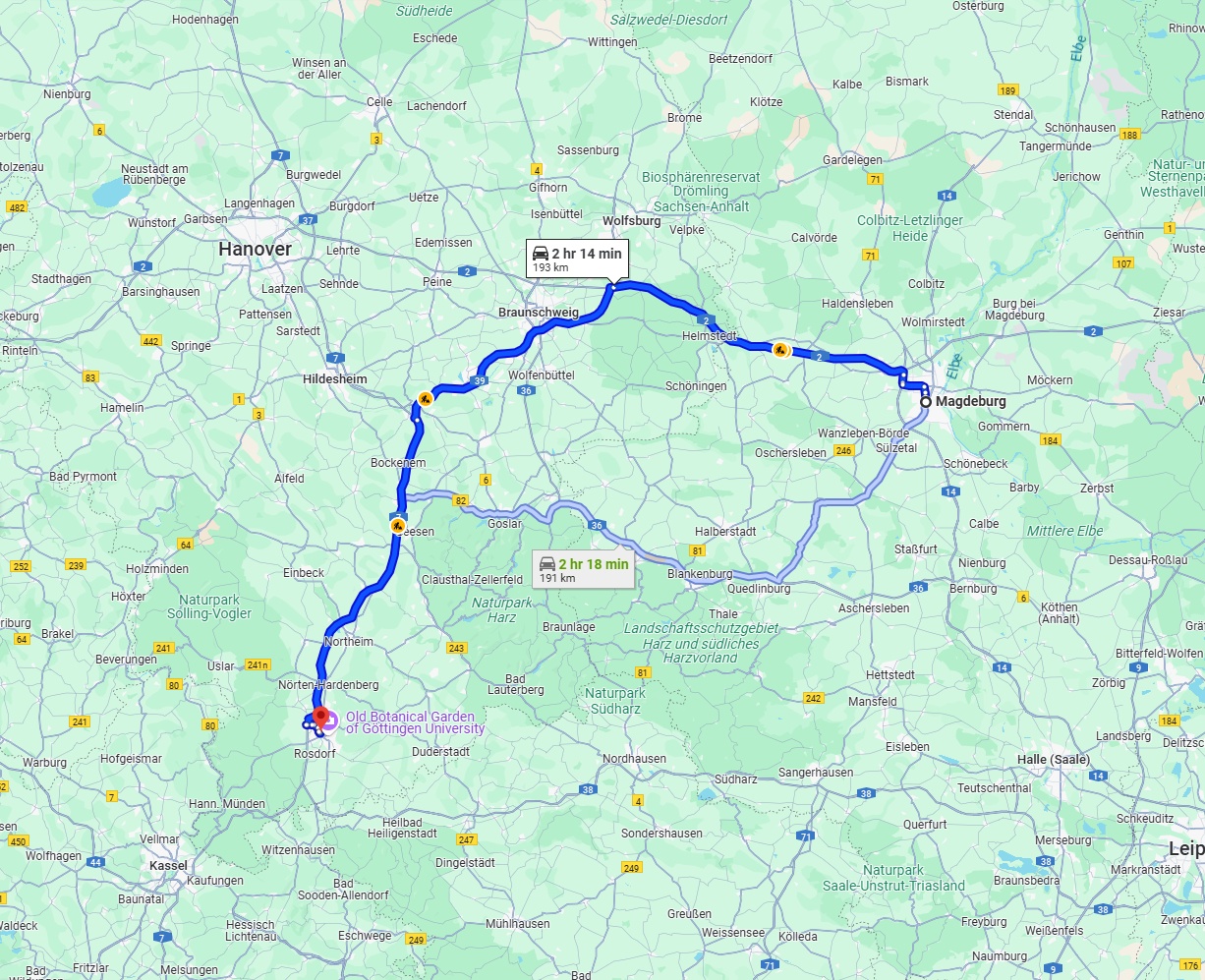 Anreise von Magdeburg Zu Göttingen Über via A2, A39 and A7