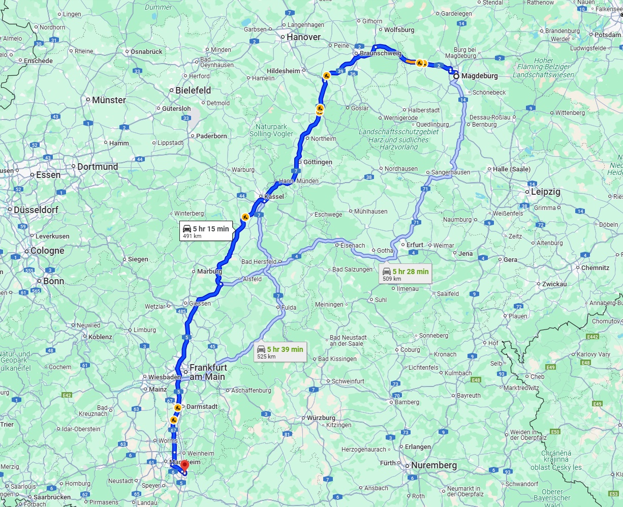 Anreise von Magdeburg Zu Heidelberg Über via A7