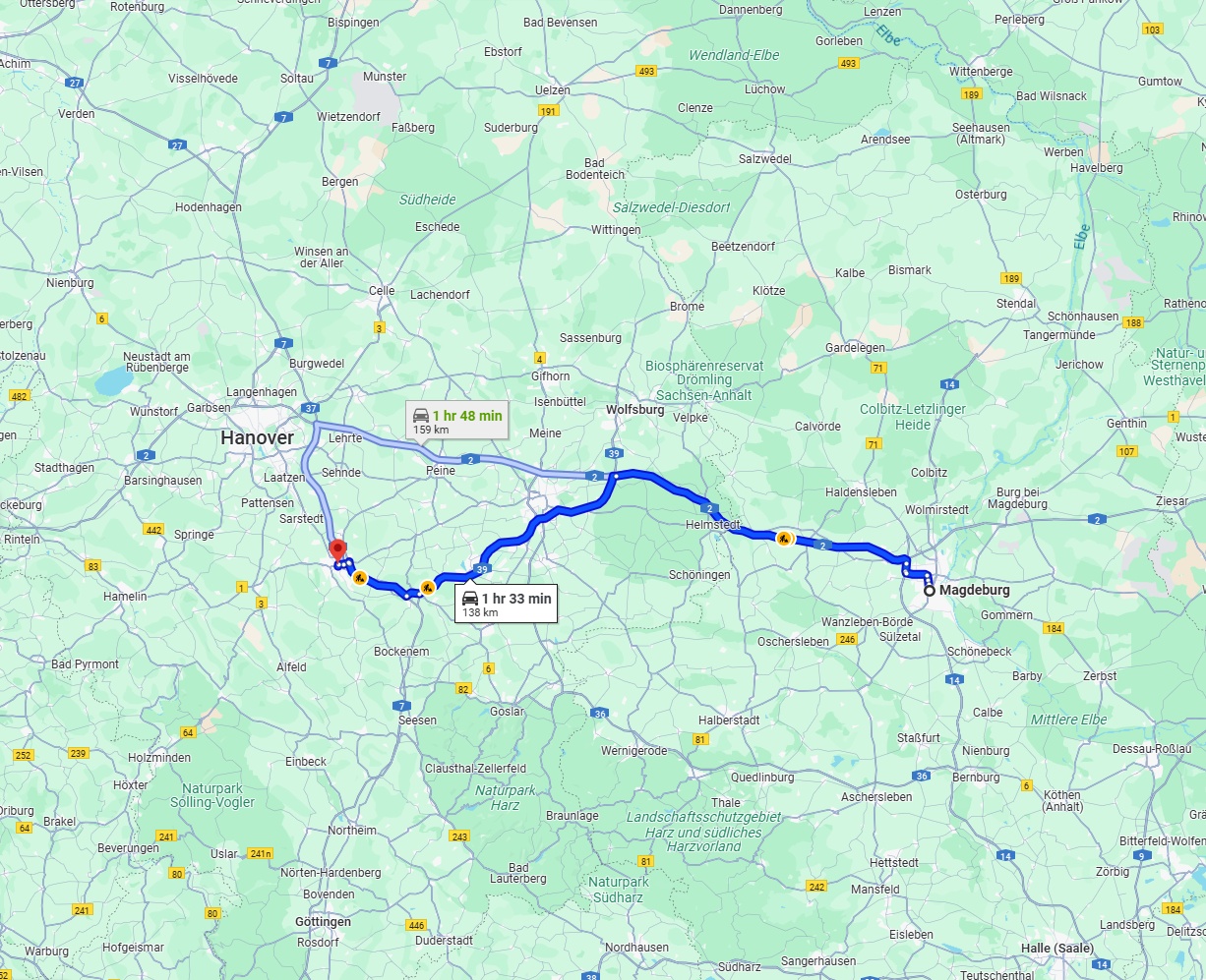 Anreise von Magdeburg Zu Hildesheim Über via A2 and A39
