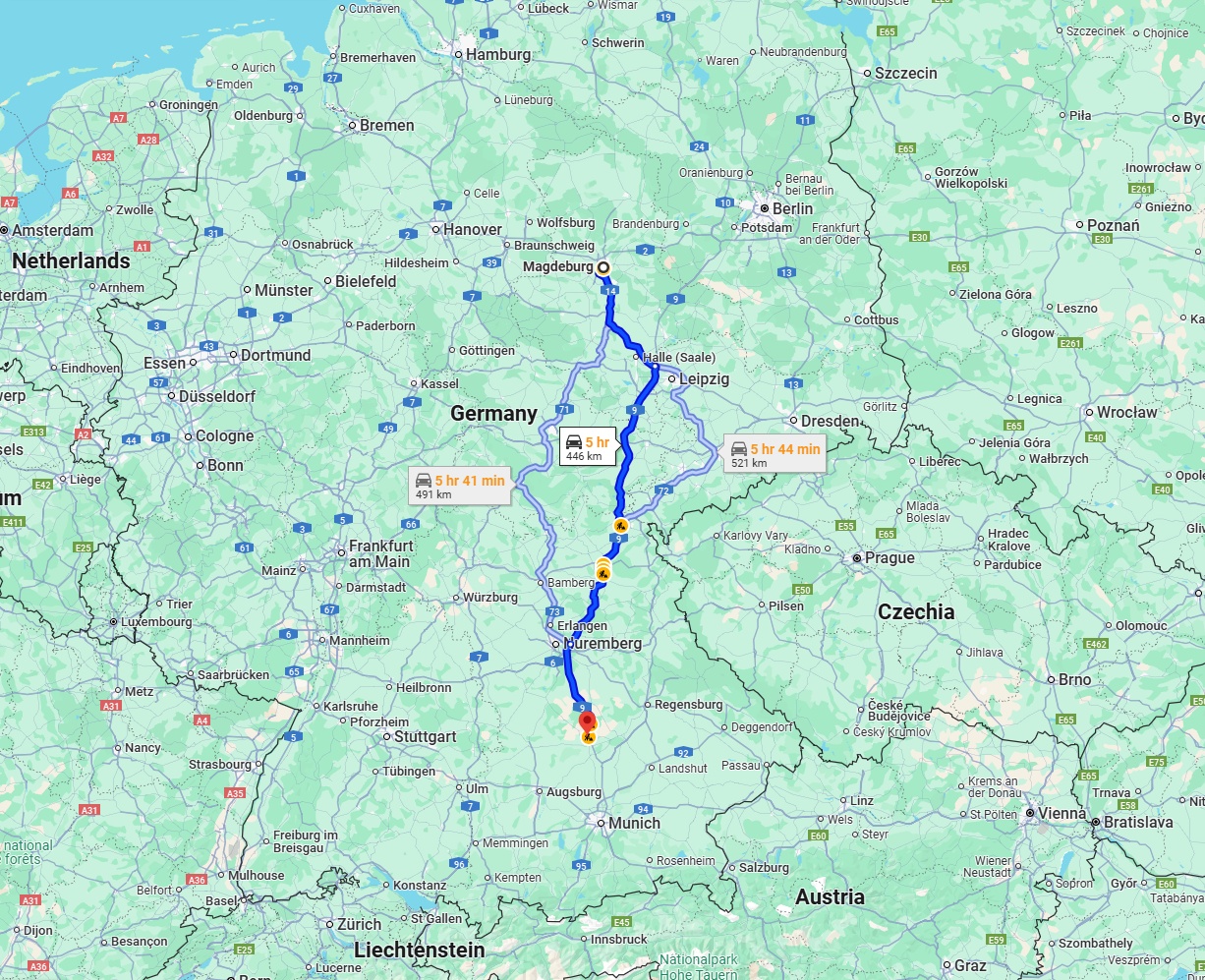 Anreise von Magdeburg Zu Ingolstadt Über via A9