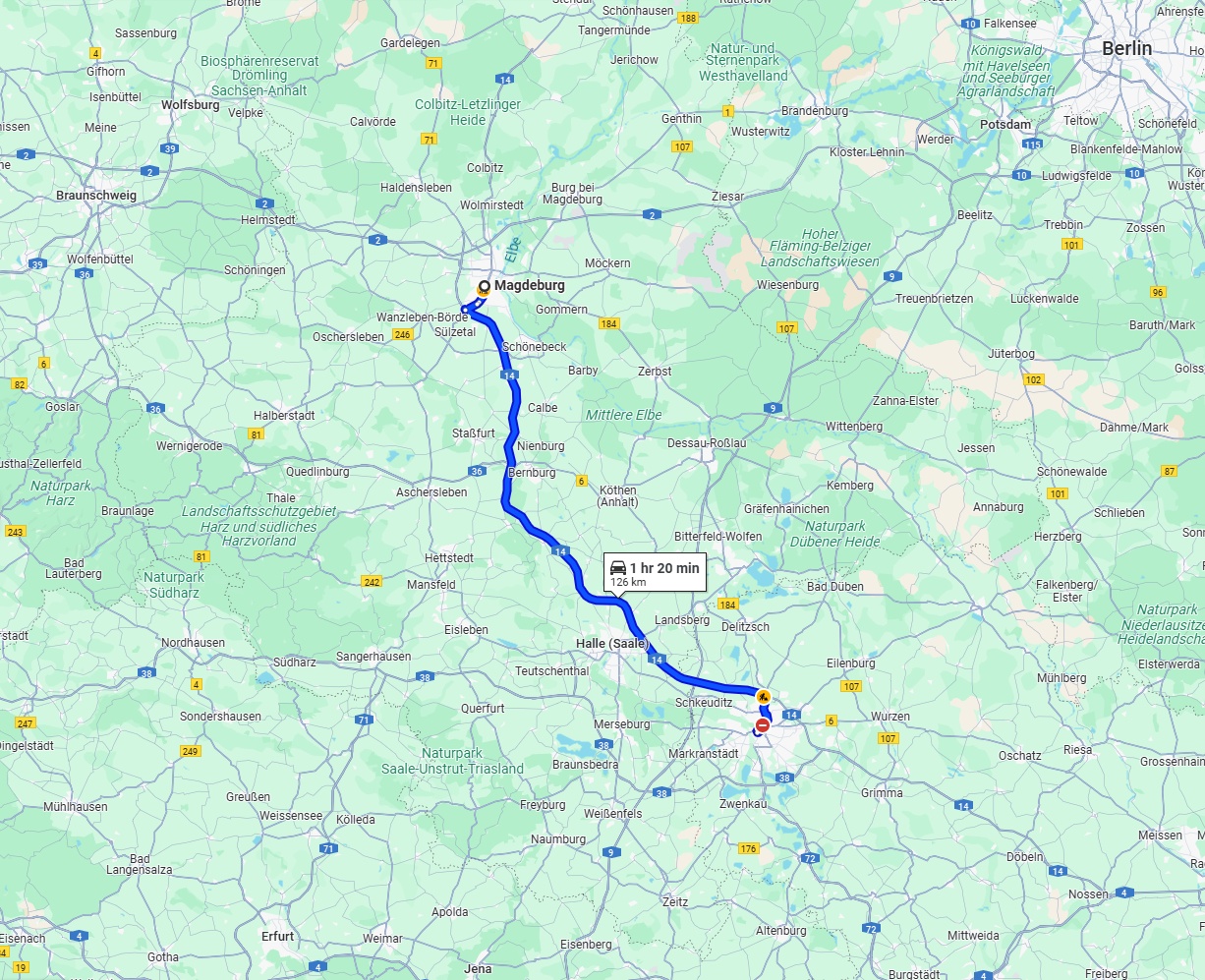 Anreise von Magdeburg Zu Leipzig Über via A14
