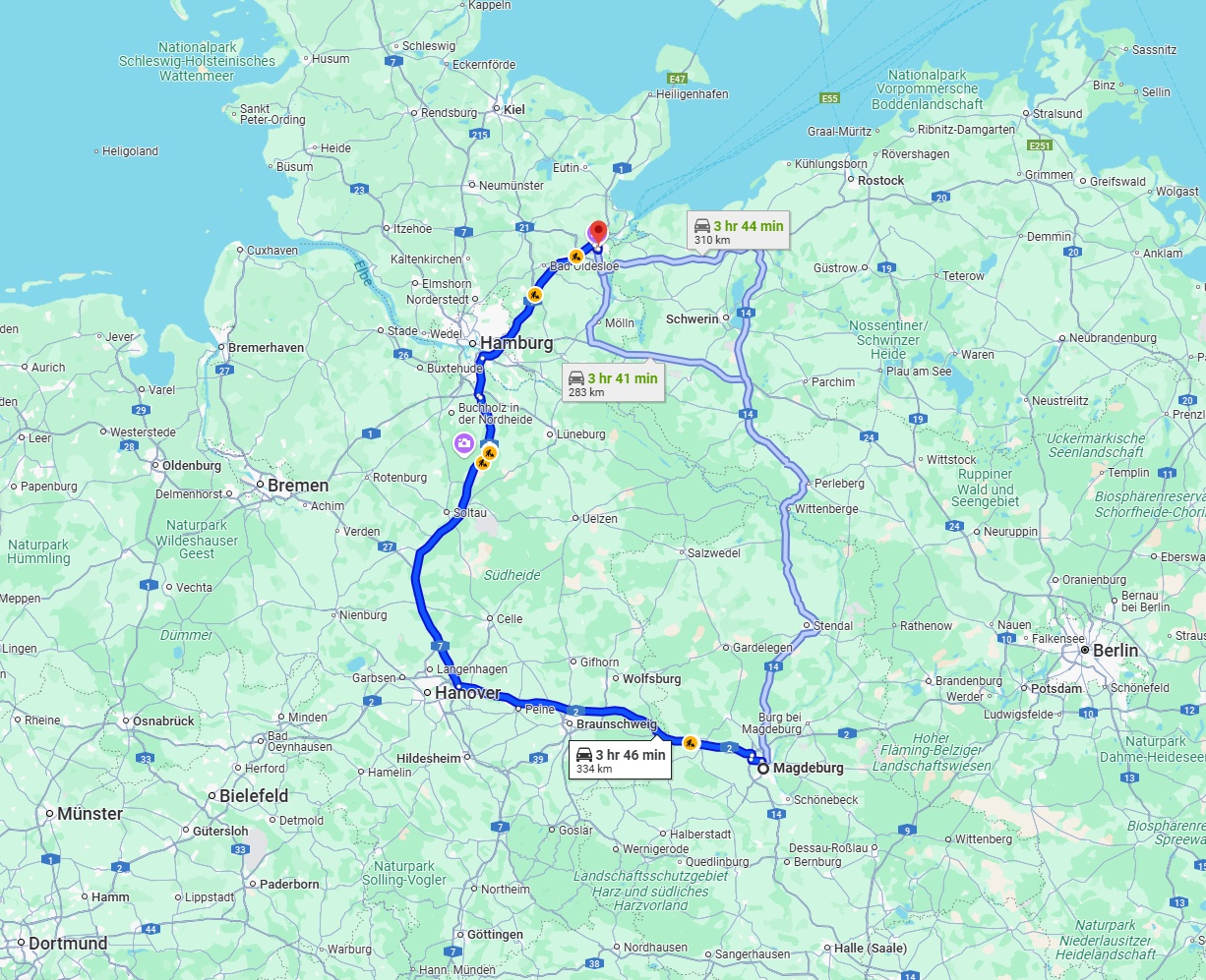 Anreise von Magdeburg Zu Lübeck Über via A2 and A7