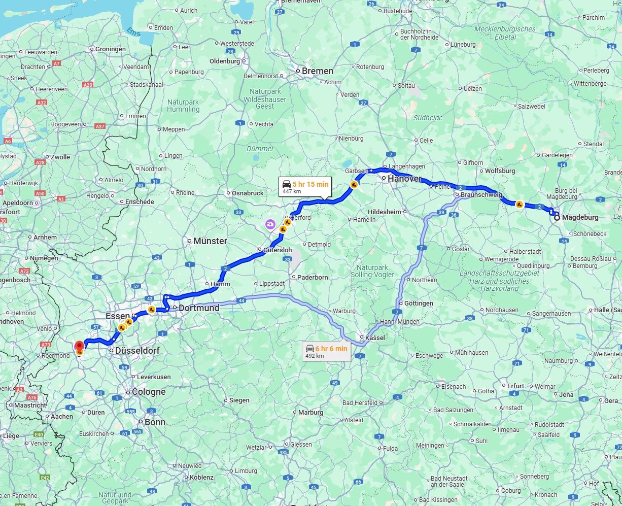 Anreise von Magdeburg Zu Mönchengladbach Über via A2
