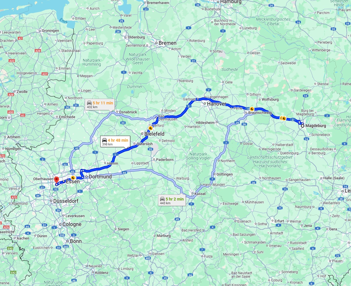 Anreise von Magdeburg Zu Mülheim an der Ruhr Über via A2