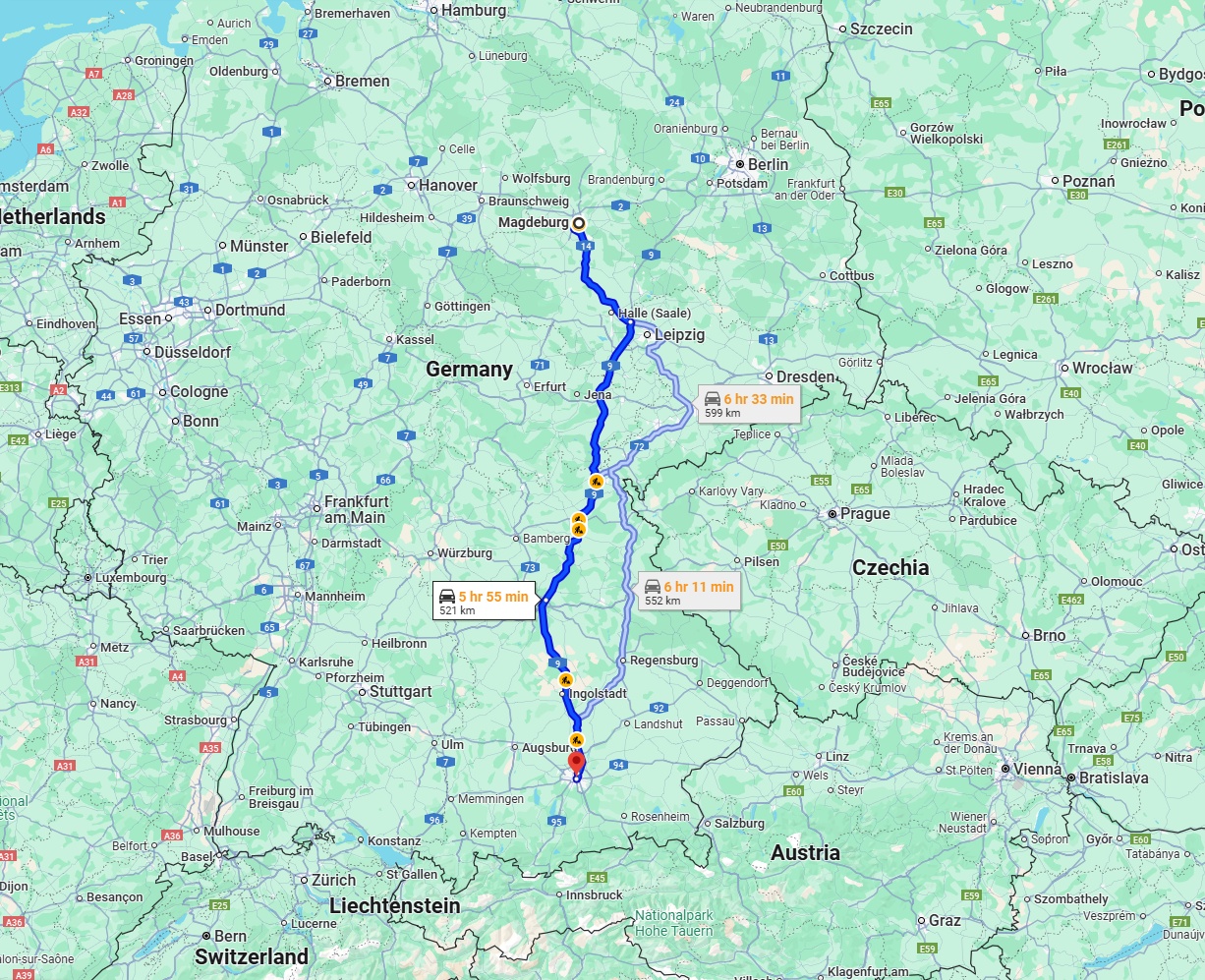 Anreise von Magdeburg Zu München Über via A9