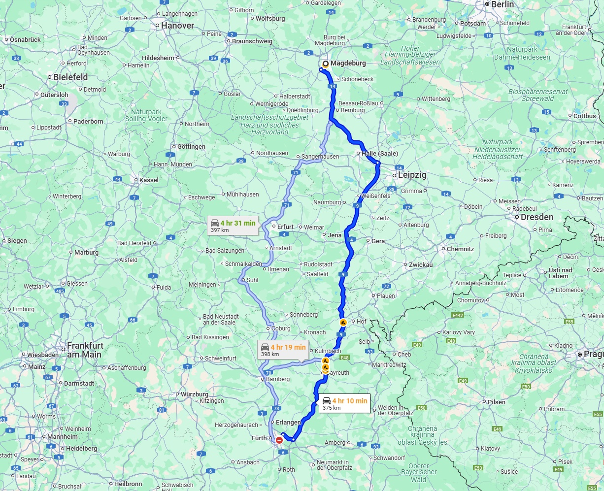 Anreise von Magdeburg Zu Nürnberg Über via A14 and A9