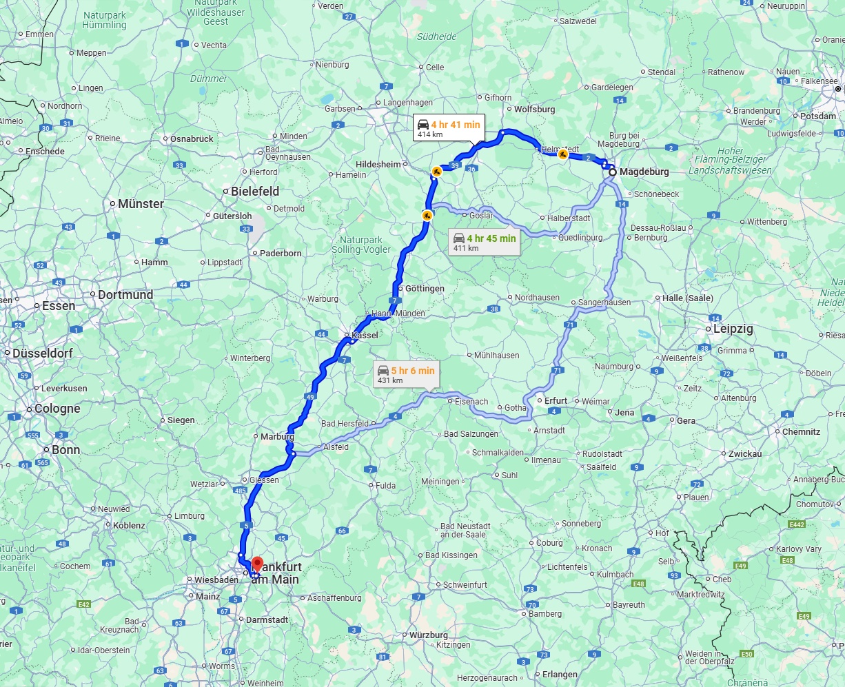 Anreise von Magdeburg Zu Offenbach am Main Über via A7