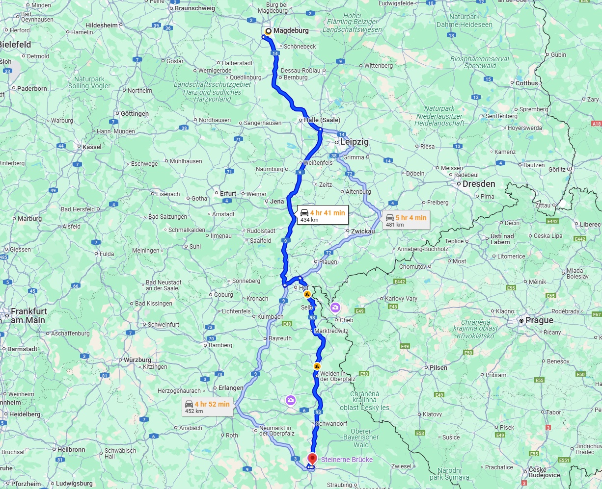 Anreise von Magdeburg Zu Regensburg Über via A9 and A93