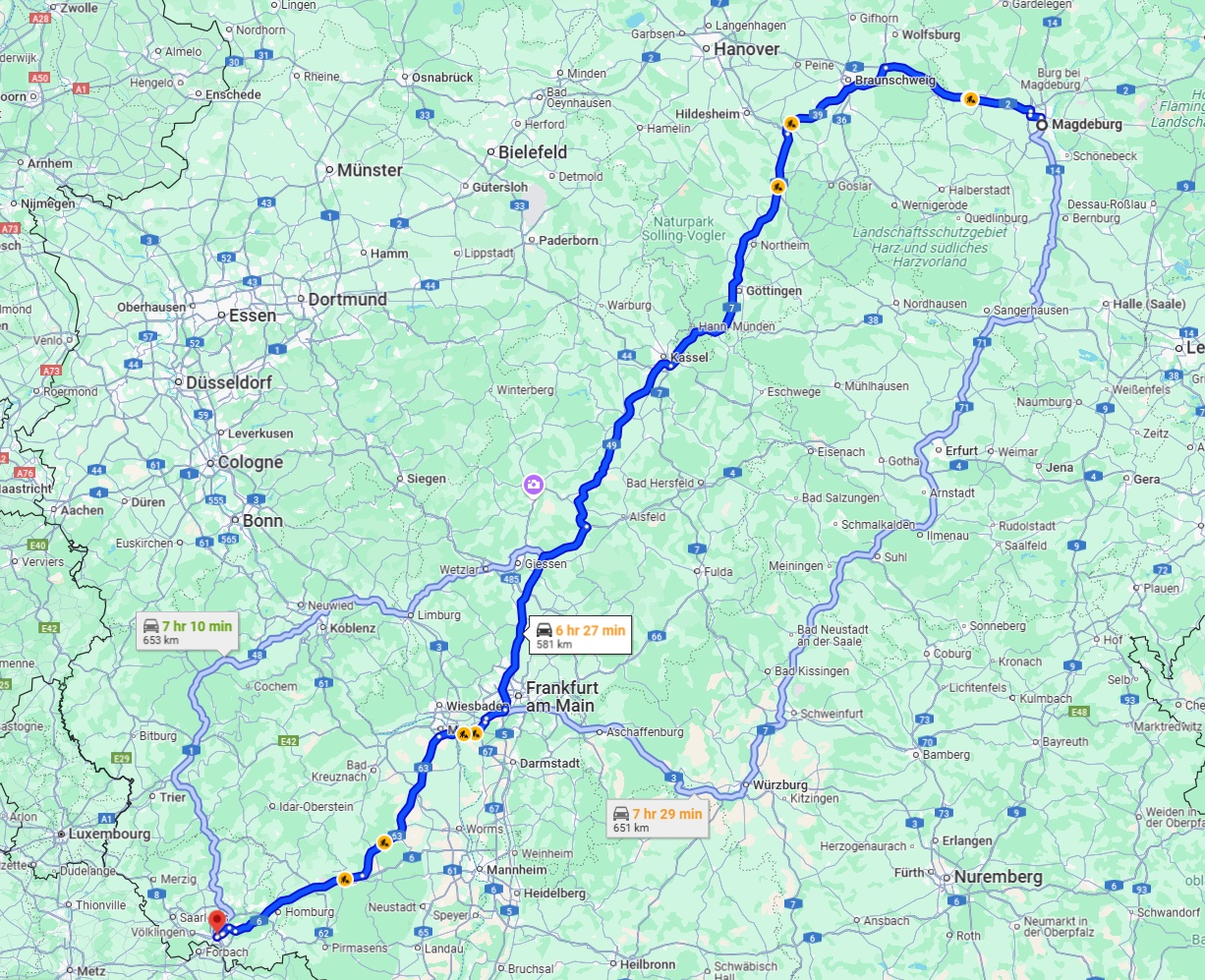 Anreise von Magdeburg Zu Saarbrücken Über via A7
