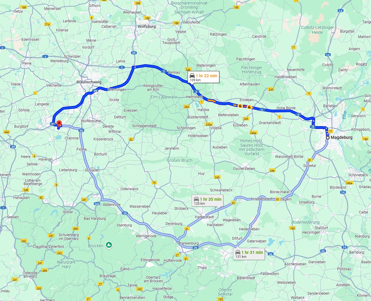 Anreise von Magdeburg Zu Salzgitter Über via A2 and A39