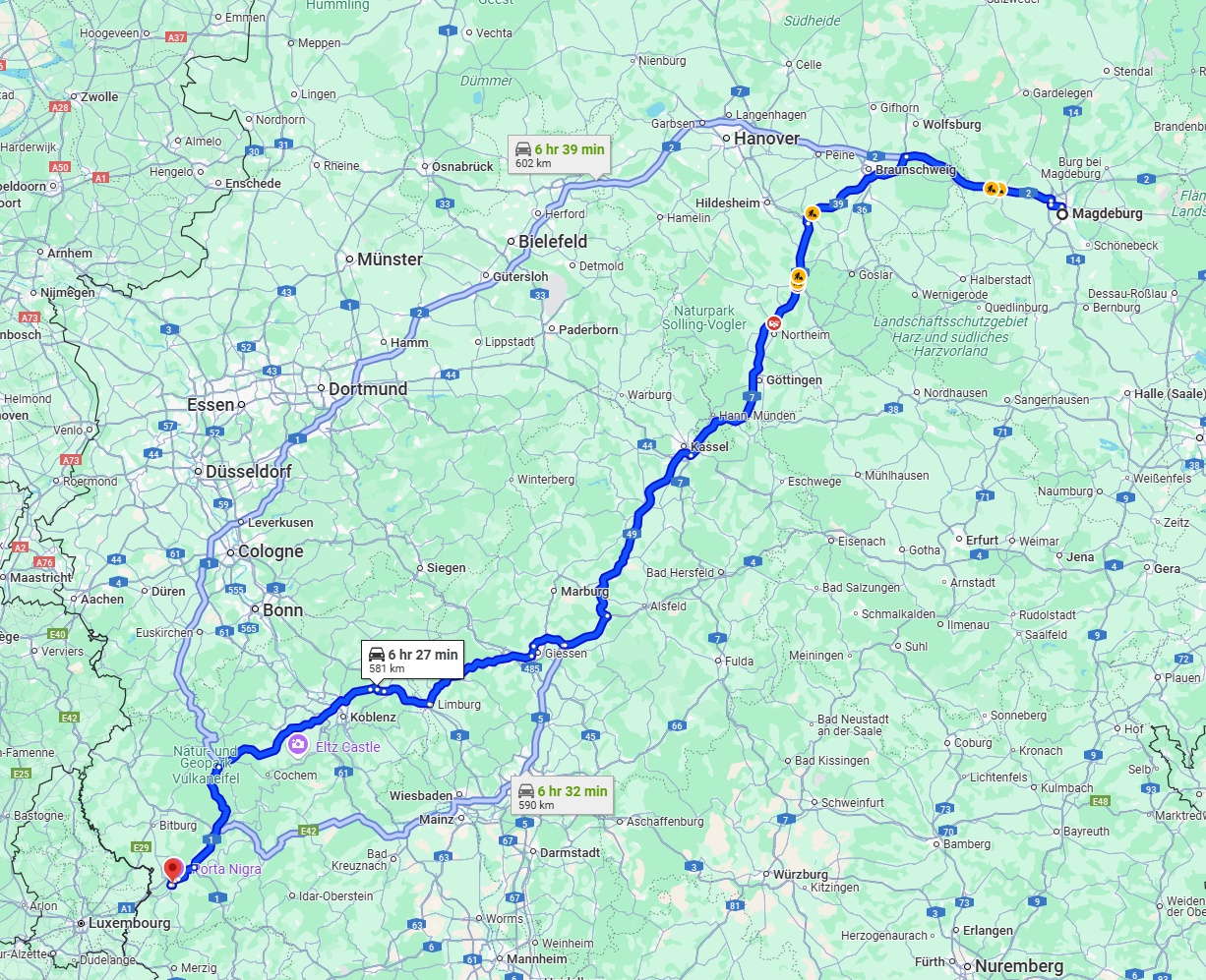 Anreise von Magdeburg Zu Trier Über via A7