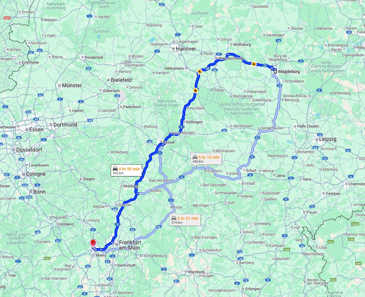 Anreise von Magdeburg Zu Wiesbaden Über via A7