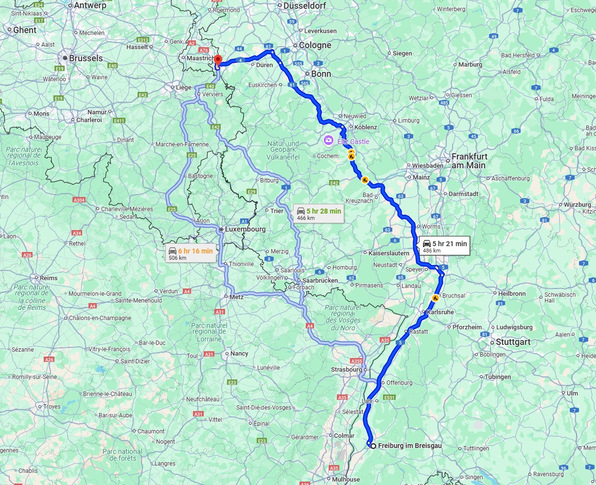 Anreise von Freiburg im Breisgau Zu Aachen Über via A5 and A61