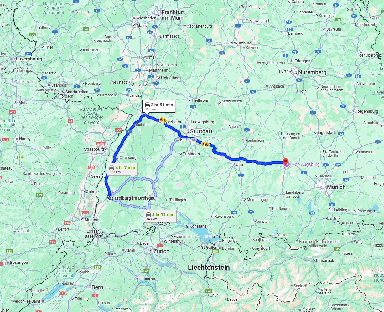 Anreise von Freiburg im Breisgau Zu Augsburg Über via A5 and A8