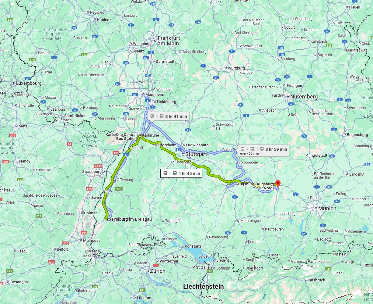 Anreise von Freiburg im Breisgau Zu Augsburg Über 
