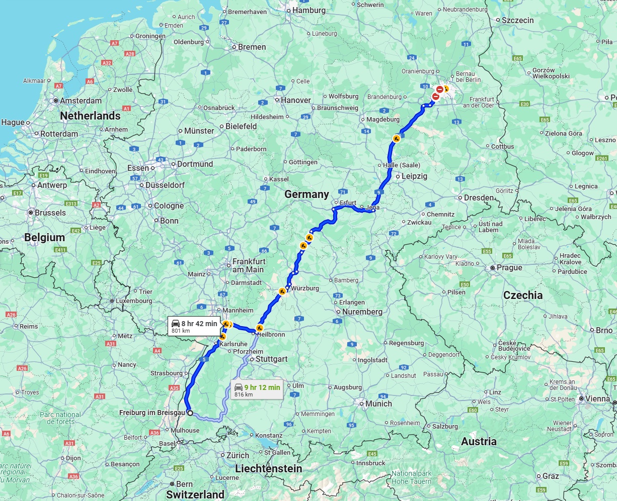 Anreise von Freiburg im Breisgau Zu Berlin Über via A9