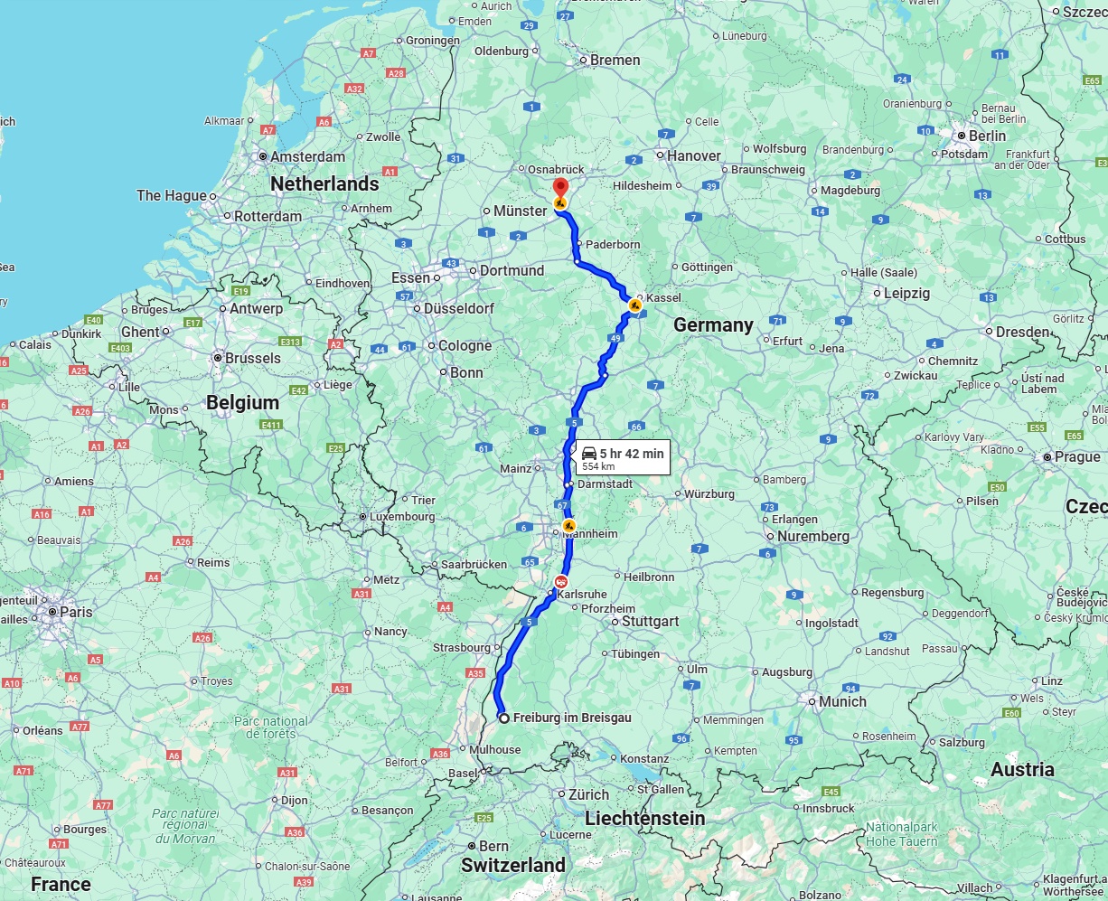 Anreise von Freiburg im Breisgau Zu Bielefeld Über via A5