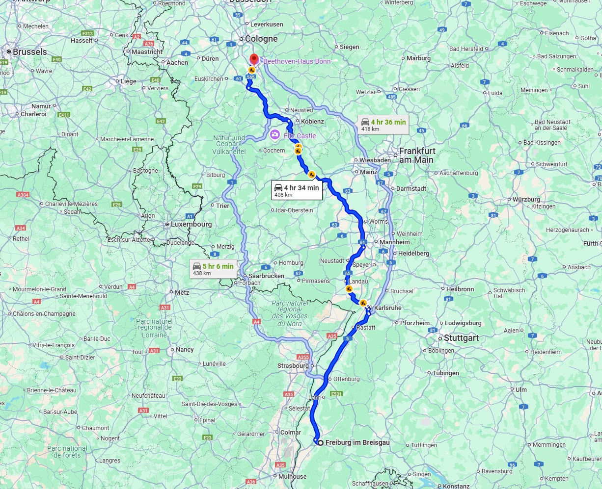 Anreise von Freiburg im Breisgau Zu Bonn Über via A5 and A61