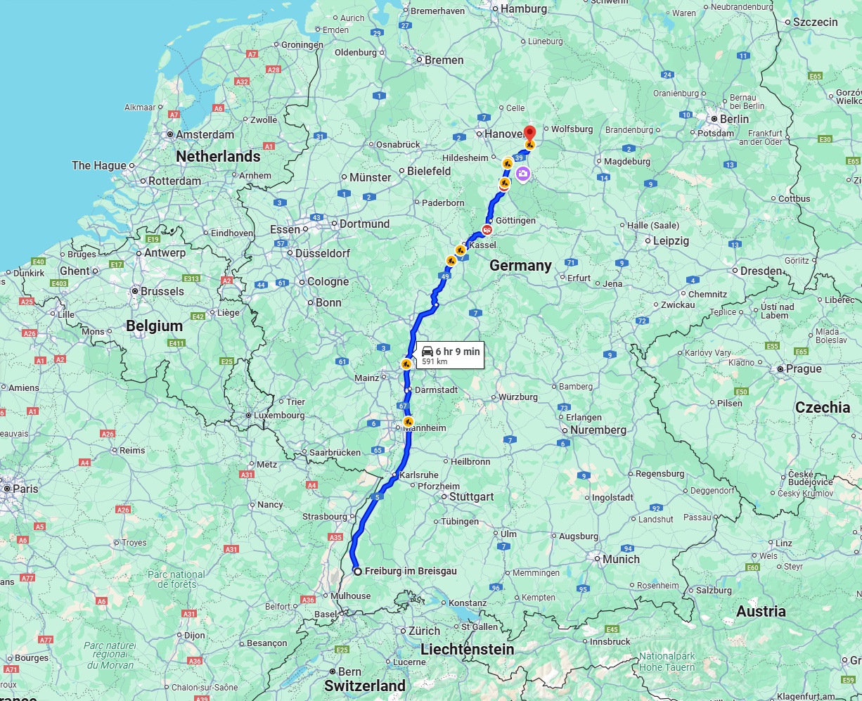 Anreise von Freiburg im Breisgau Zu Braunschweig Über via A5