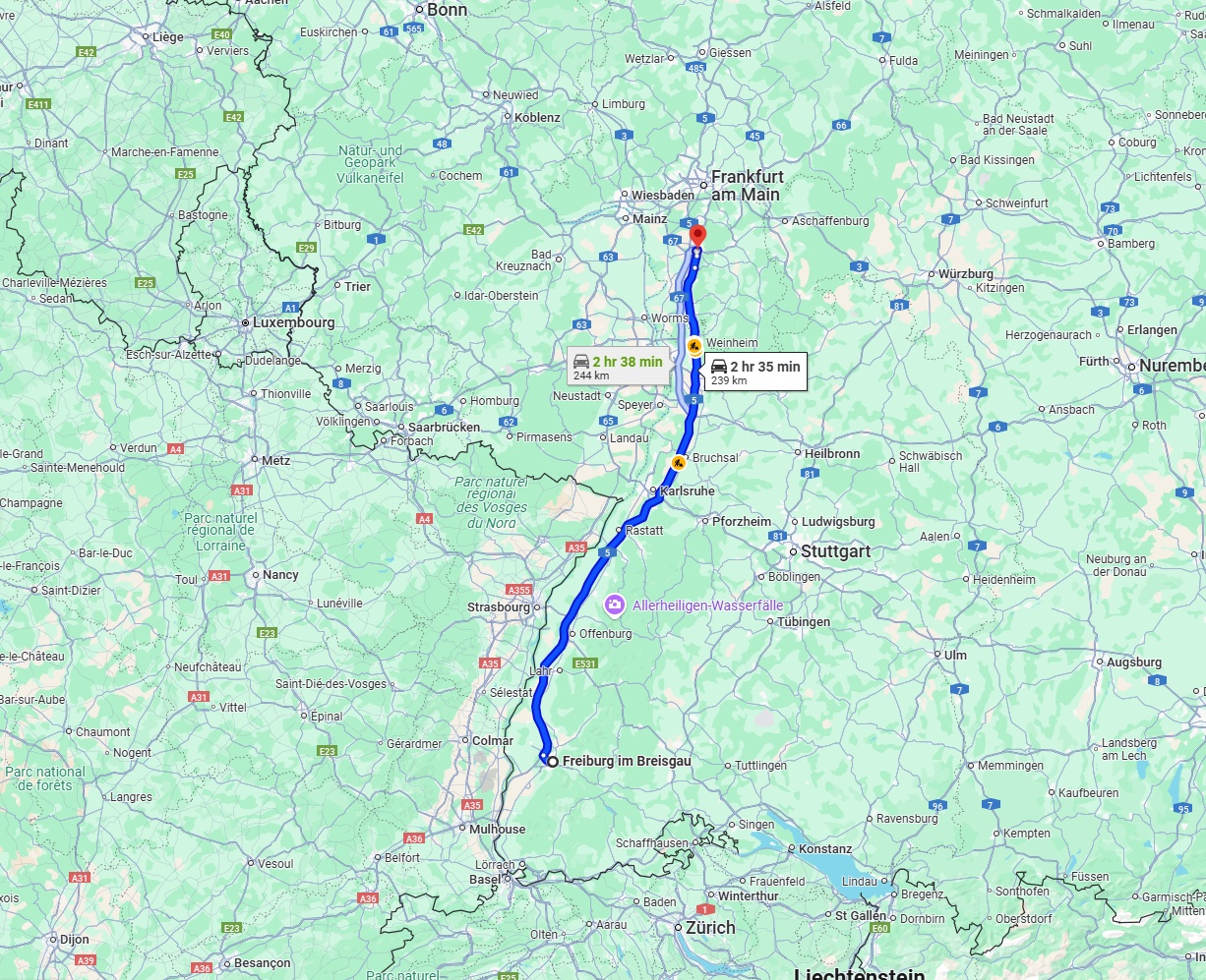 Anreise von Freiburg im Breisgau Zu Darmstadt Über via A5