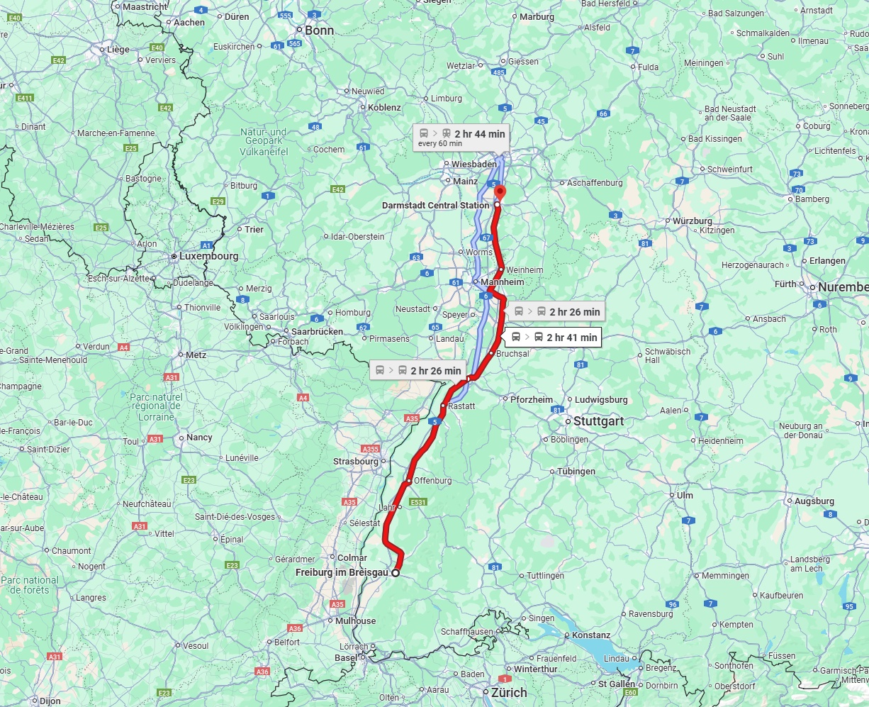 Anreise von Freiburg im Breisgau Zu Darmstadt Über 
