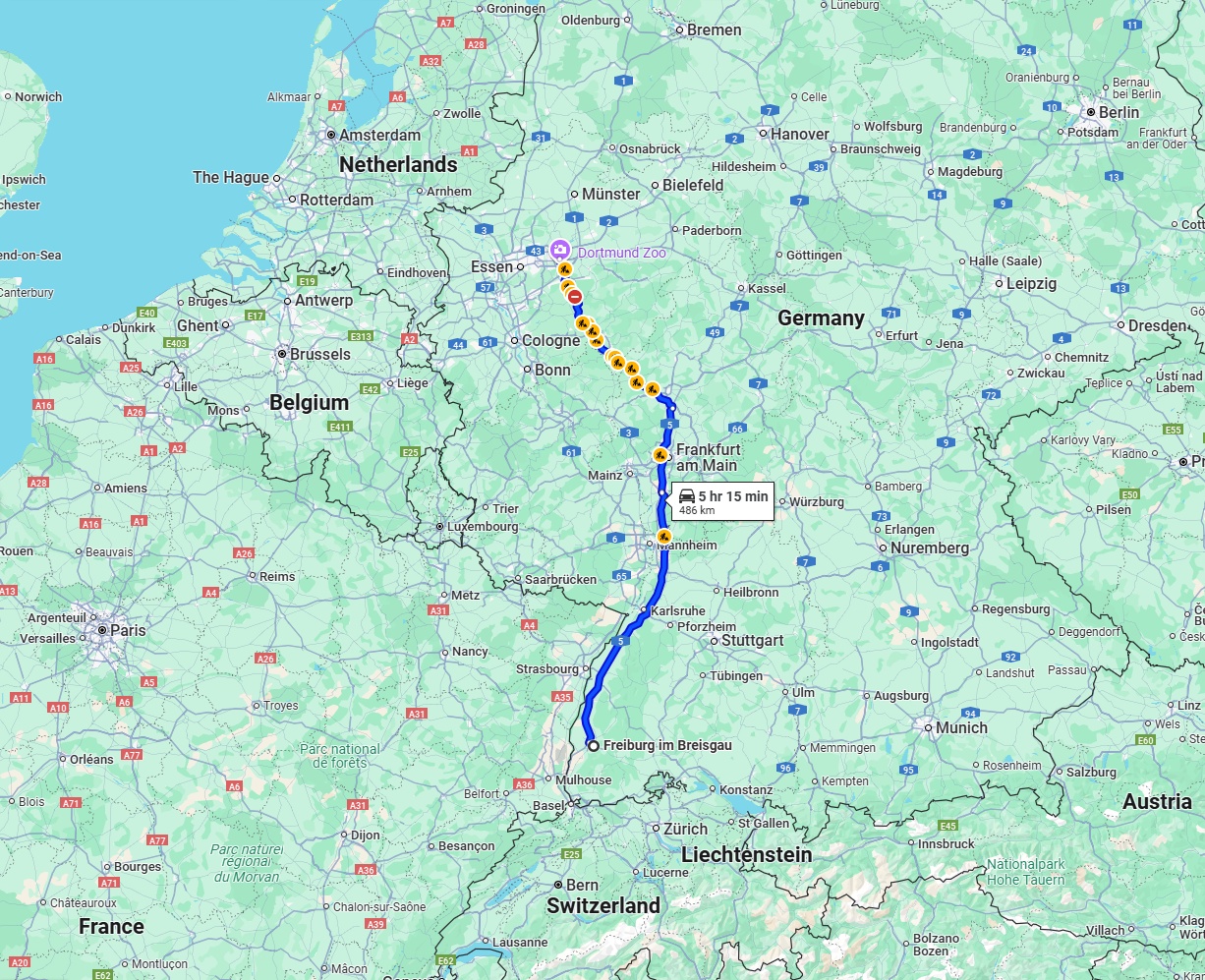 Anreise von Freiburg im Breisgau Zu Dortmund Über via A5 and A45