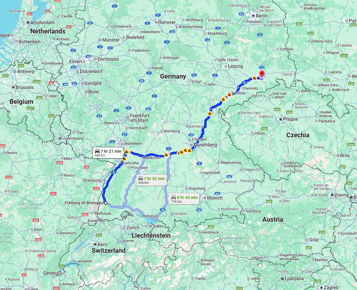 Anreise von Freiburg im Breisgau Zu Dresden Über via A6