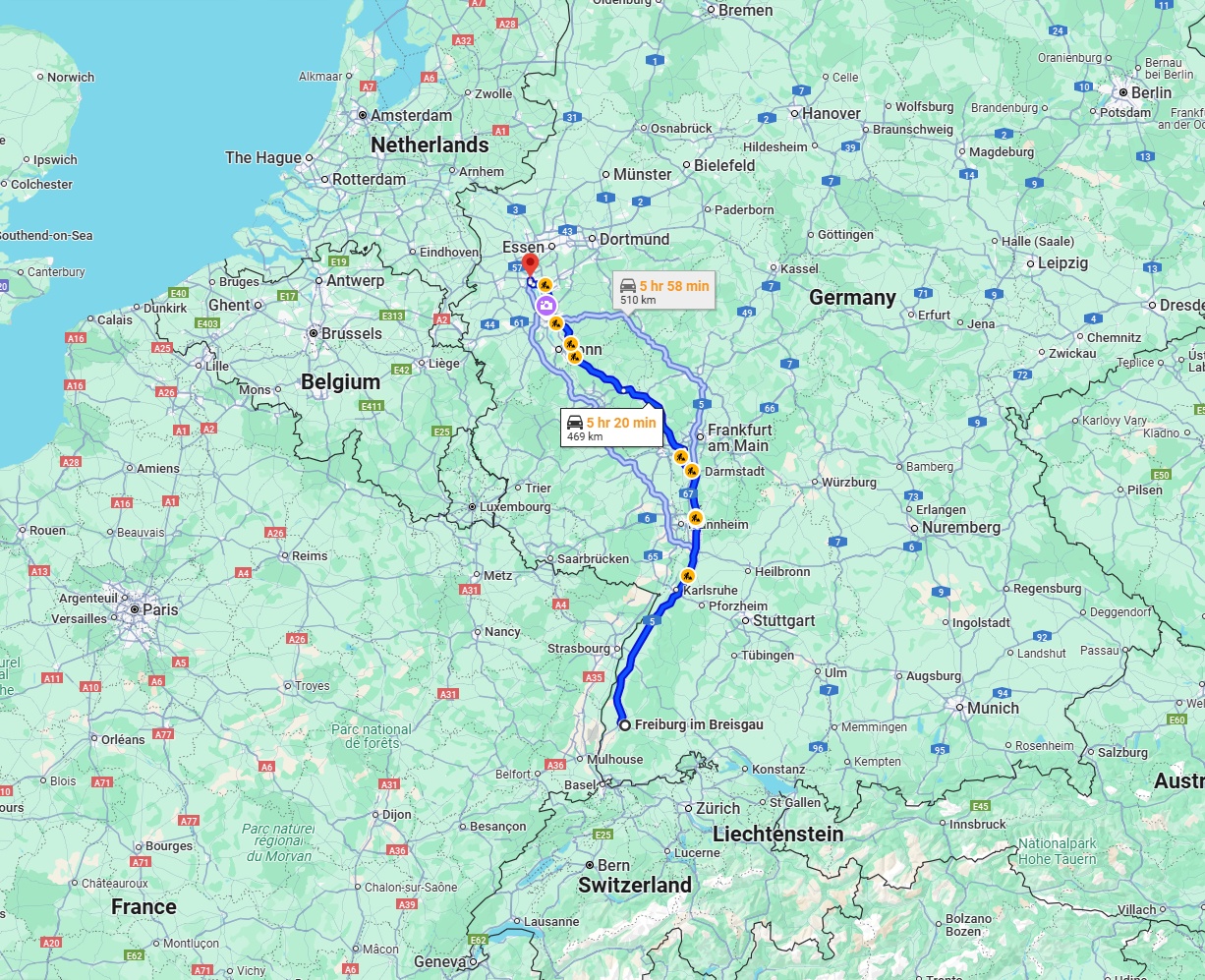 Anreise von Freiburg im Breisgau Zu Düsseldorf Über via A5 and A3