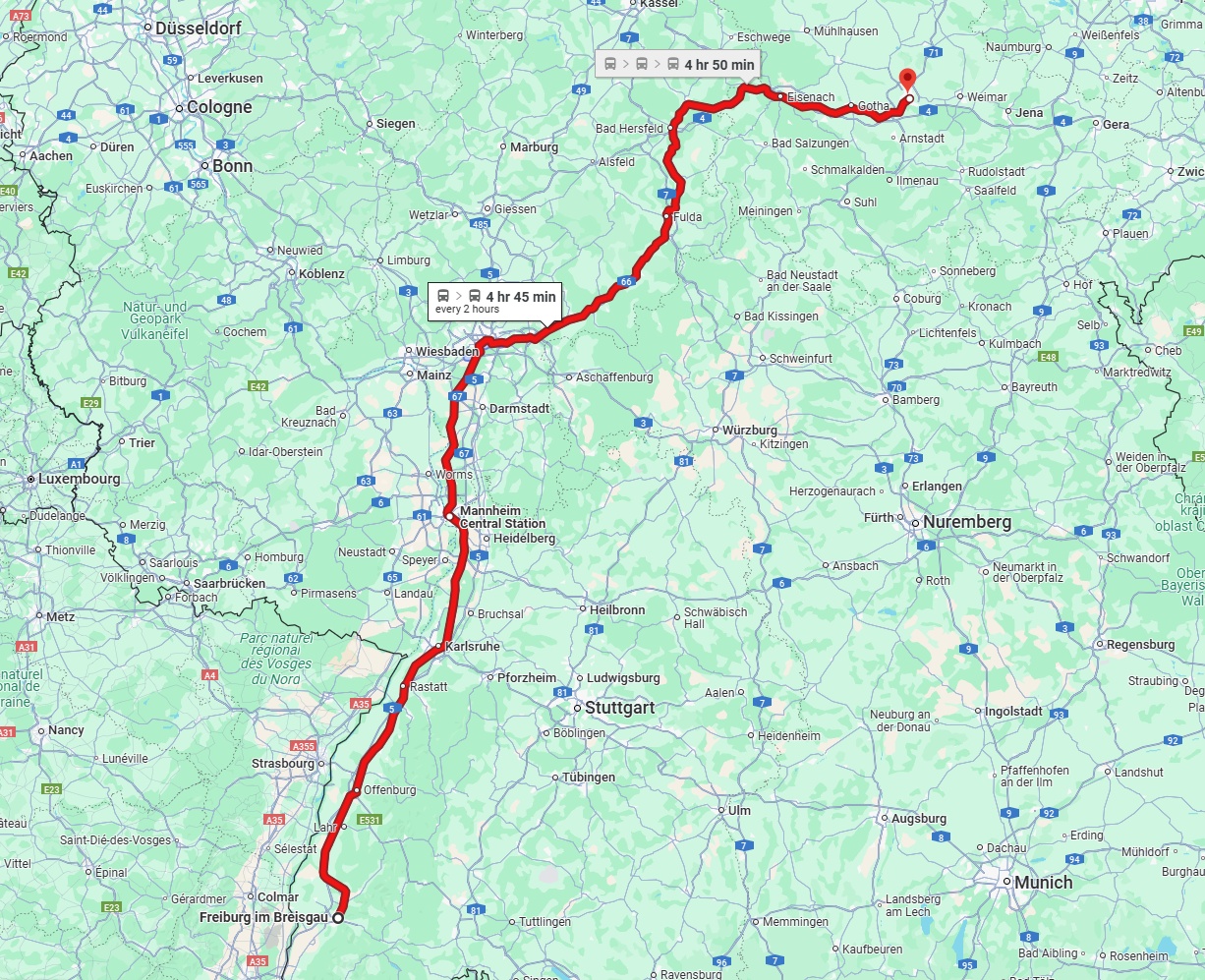 Anreise von Freiburg im Breisgau Zu Erfurt Über 