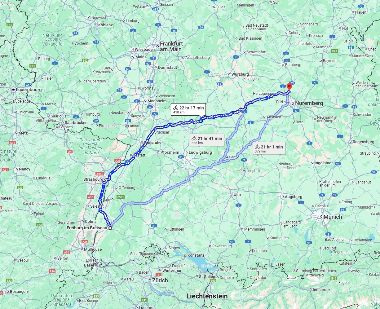 Anreise von Freiburg im Breisgau Zu Erlangen Über 
